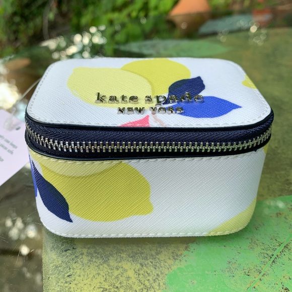 KATE SPADE Cameron Lemon Zest JEWELRY HOLDER! Zip Up Small Case Travel Coord Set - Picture 2 of 6